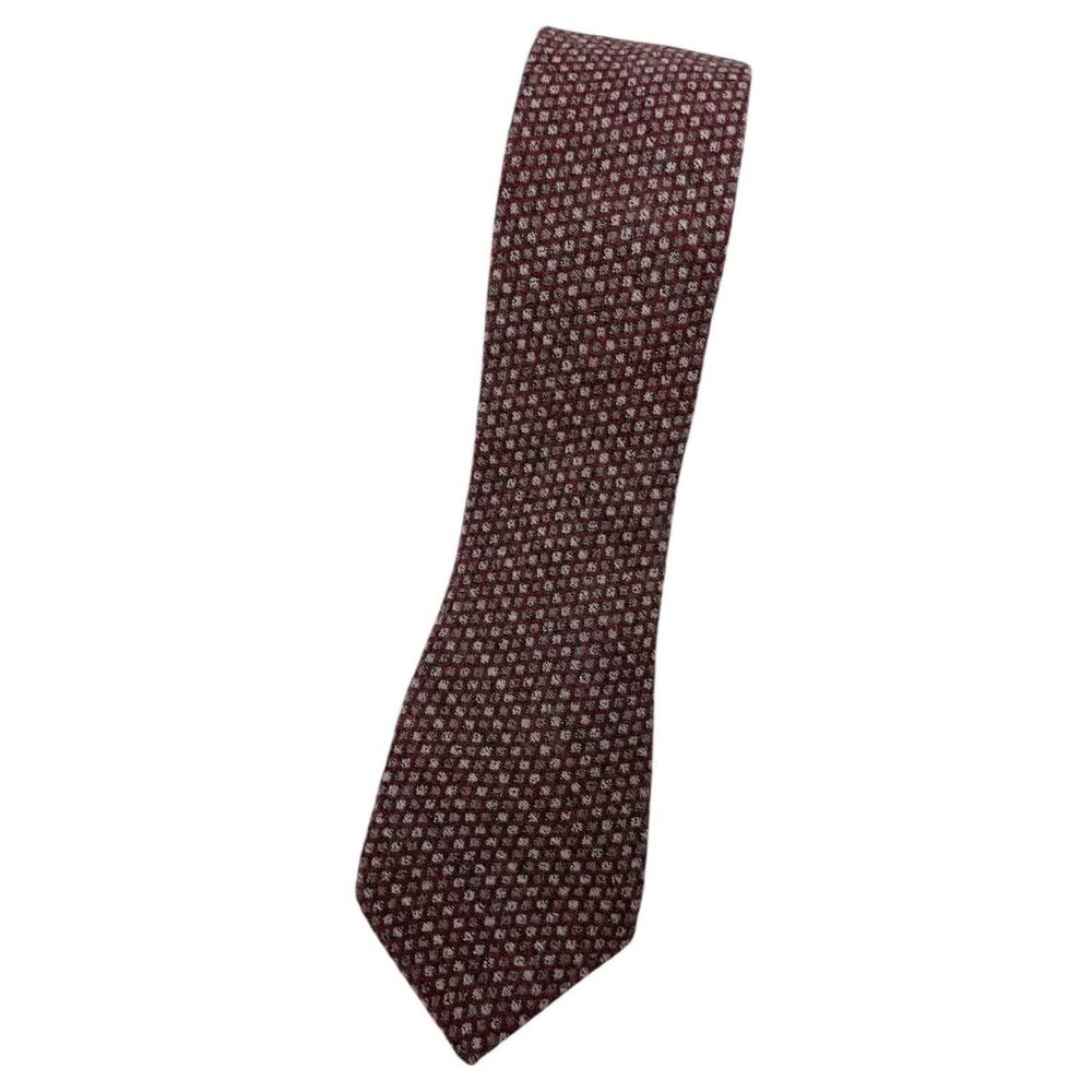 HACKETT Men's Wool Silk Necktie LUXURY Tie Burgundy Geometric W:3.2" EUC